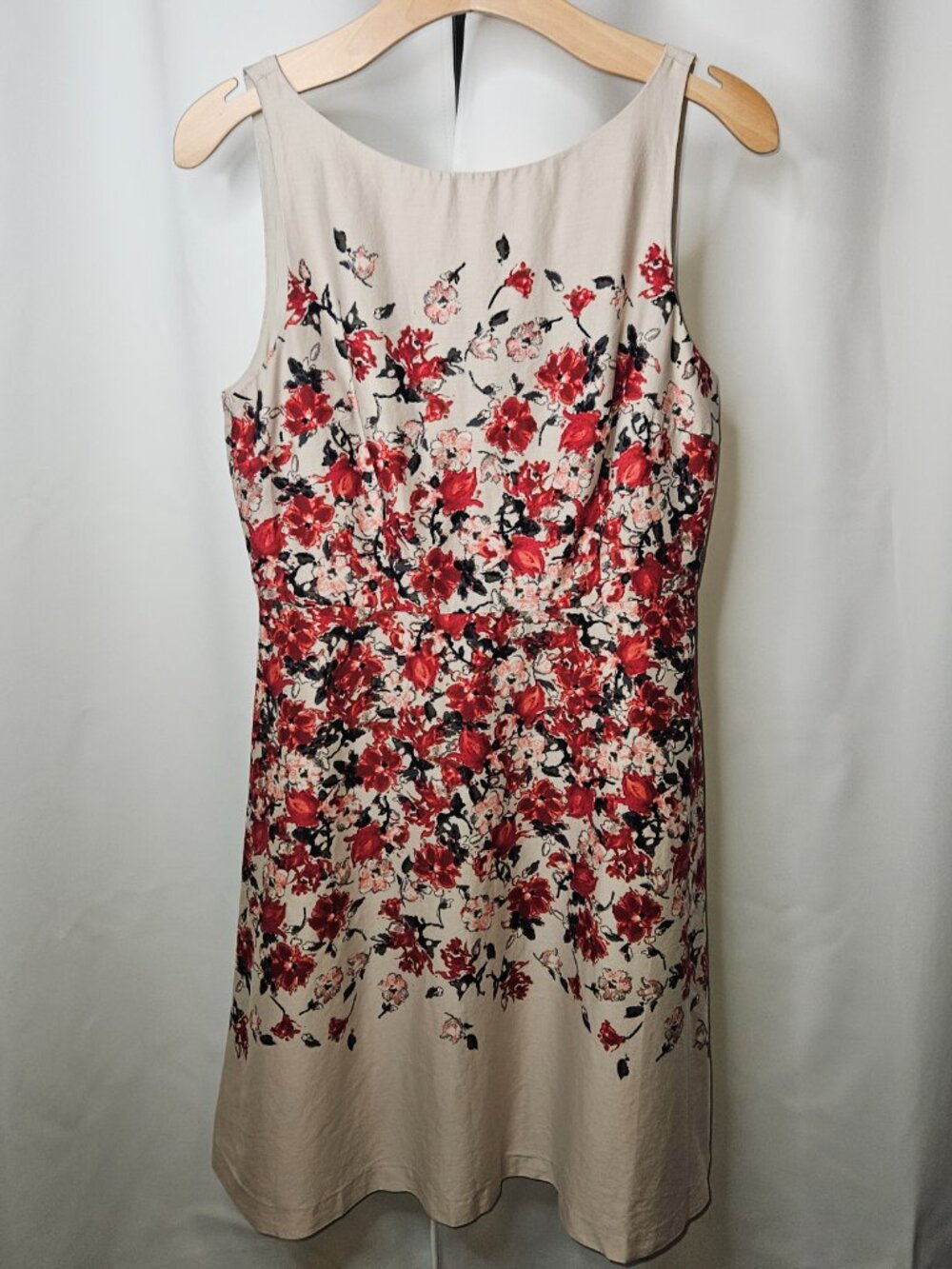 LOFT Outlet Cream Red Floral Sleeveless A-Line Boat-Neck Dress - 6